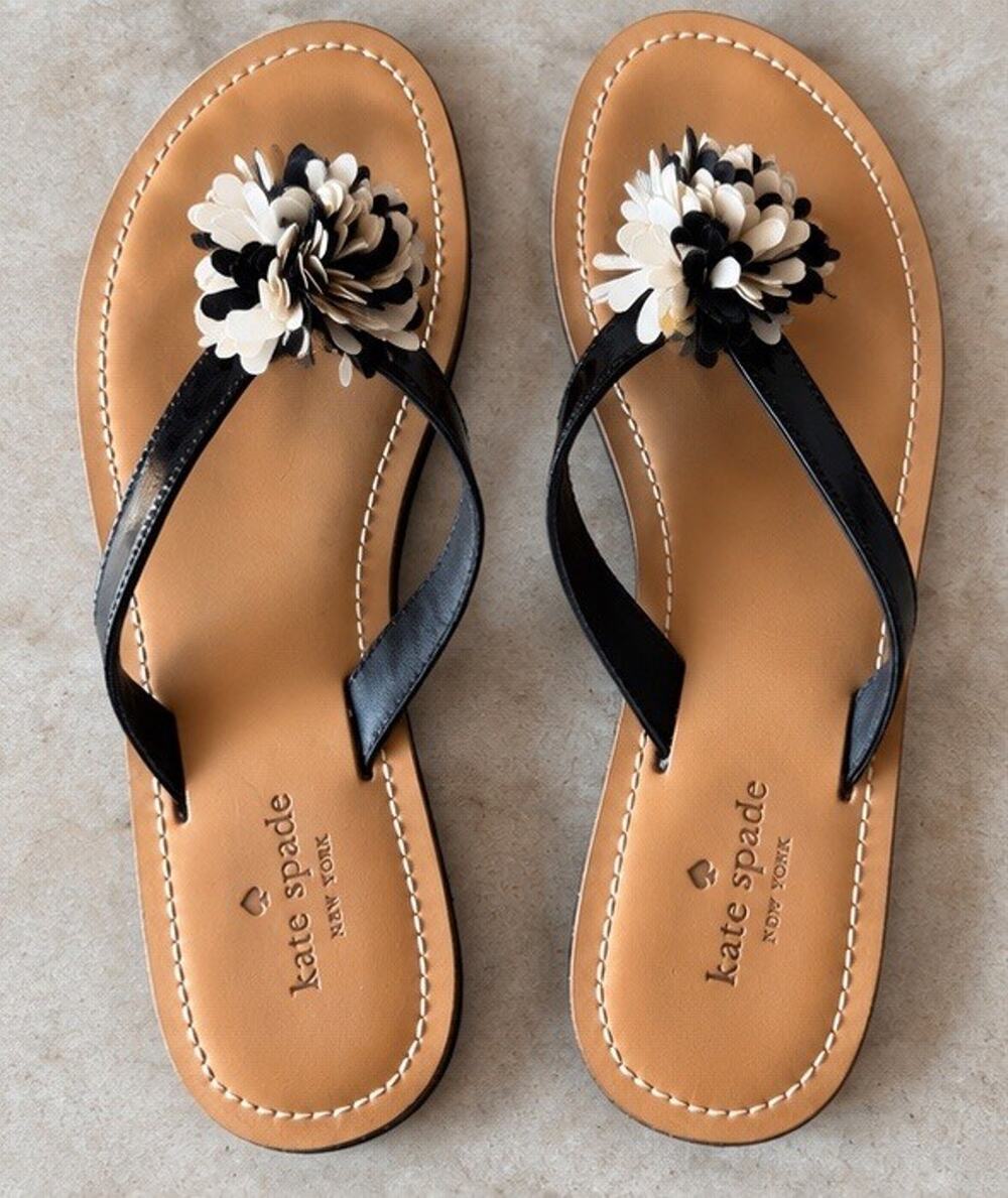 Kate Spade New York Irvina Patent Flip Flop Sandal Size 7 Pom Floral Retail $168